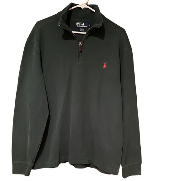 Polo Ralph Lauren Half Zip Green Pullover French Rib Polo Pony Sweatshirt - Picture 1 of 7